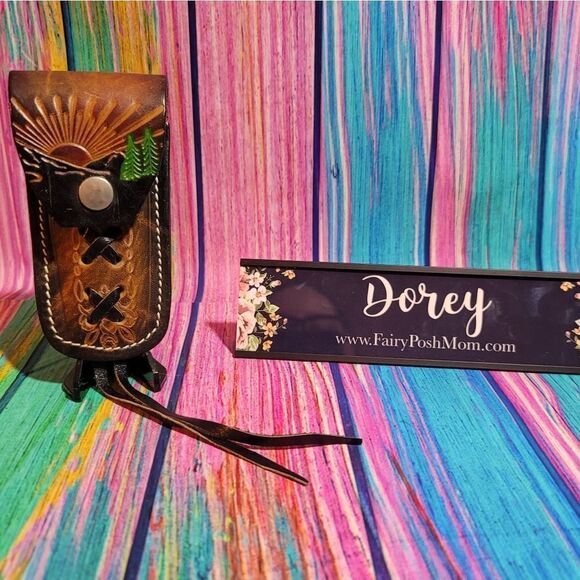 🔷️Vintage Tooled Leather Belt Loop Knife Sheath or Case Small Landscape - Picture 1 of 7